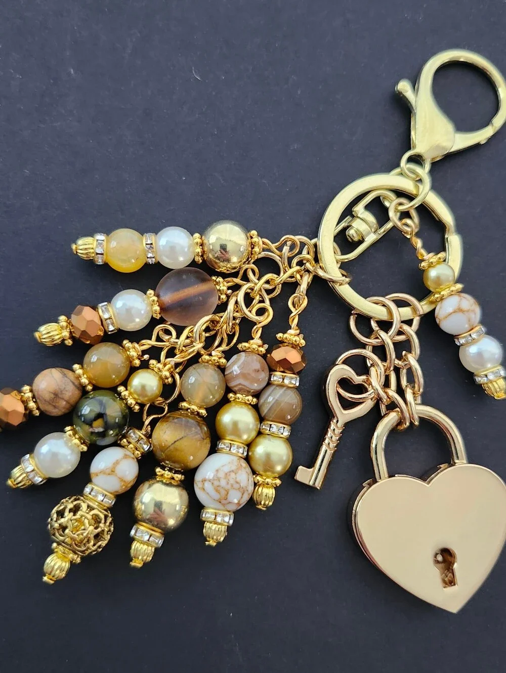 Heart Lock Purse Charm or Keychain Agate Jasper Tigers Eye Handcrafted
